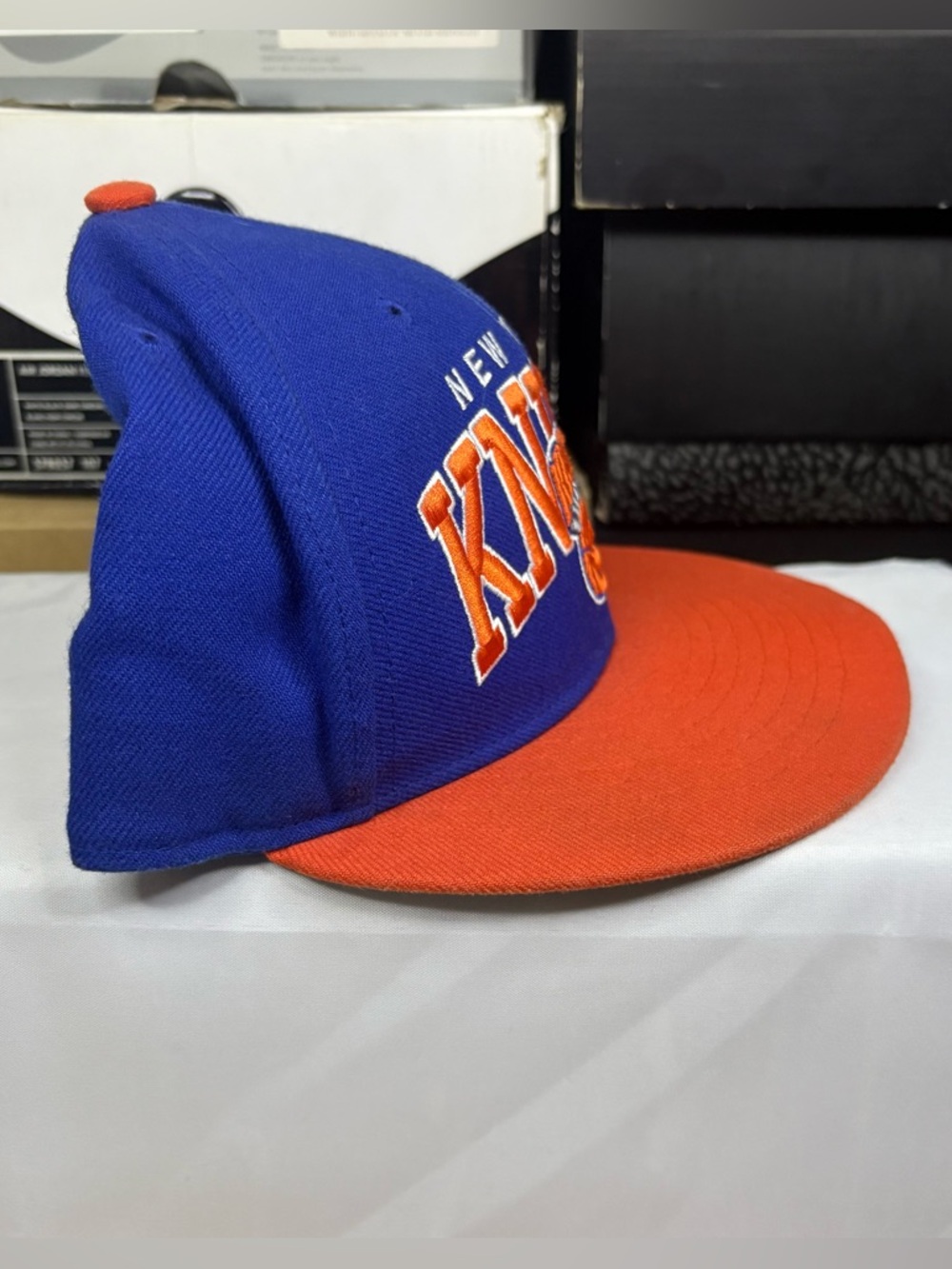 Mitchell Ness New York KNICKS Basic Basketball NBA Snapback Hat Blue Orange - Picture 2 of 11